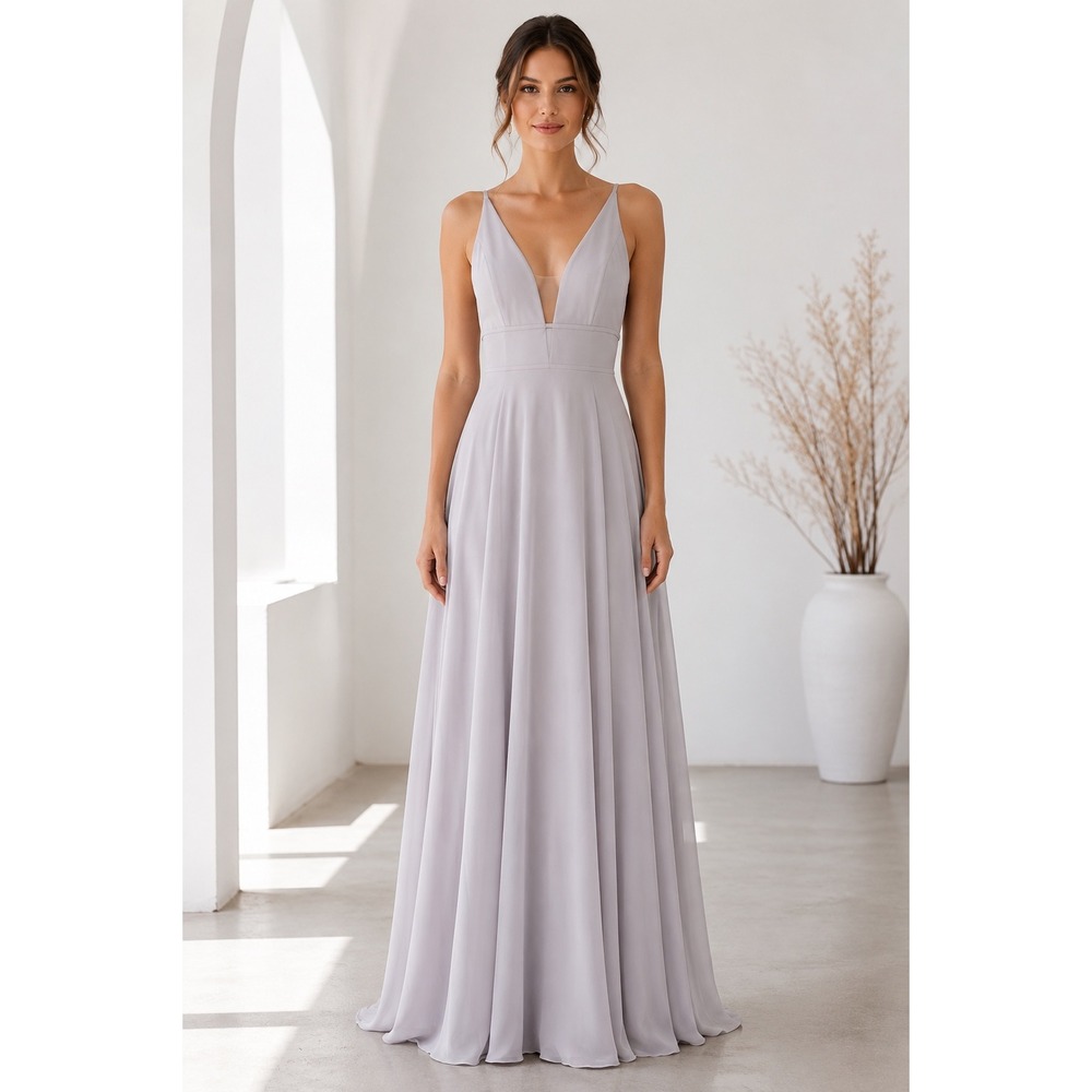 Jenny Yoo Hollis Opal Grey Luxe Chiffon Bridesmaid Gown Size 14 NWT